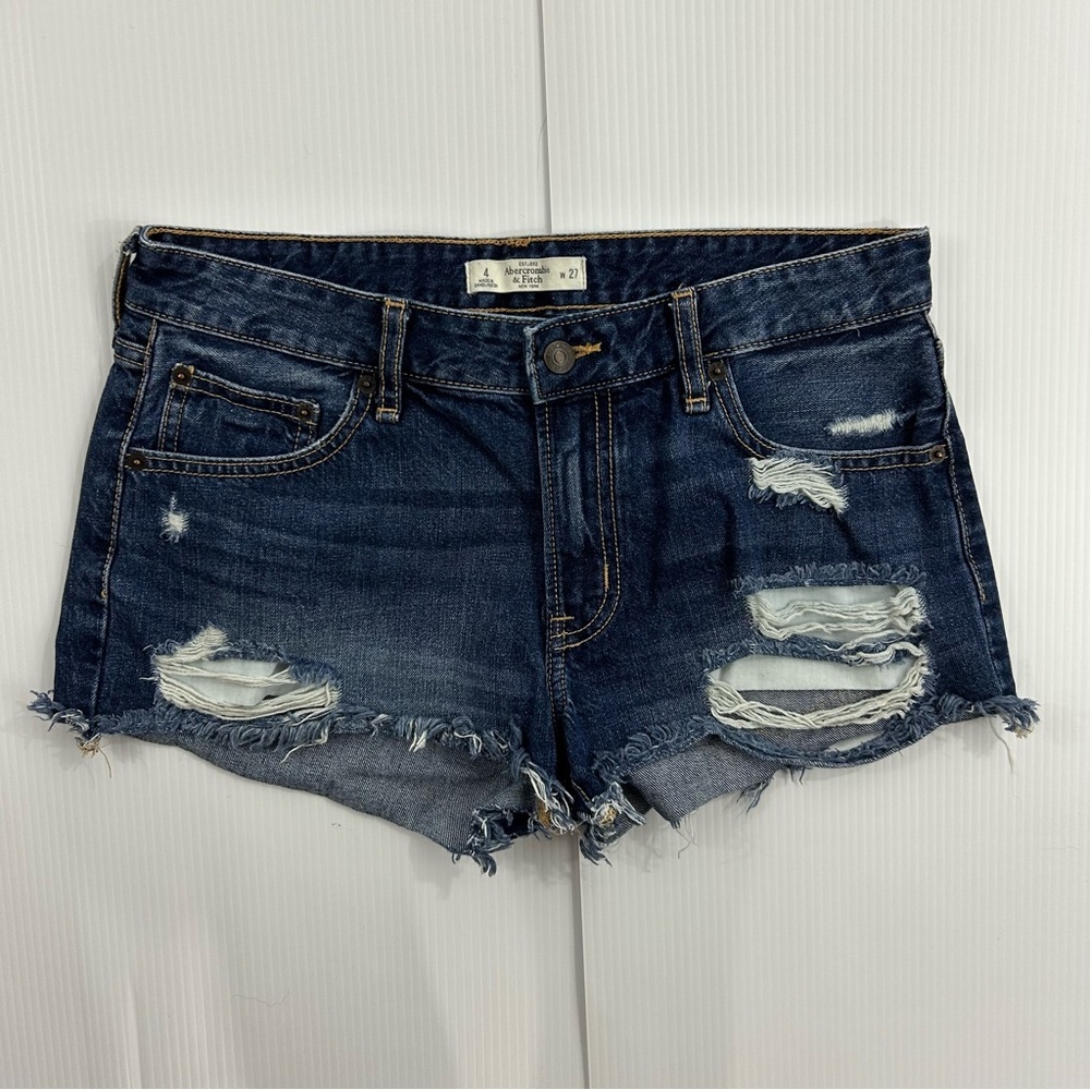 27. Women’s Abercrombie & Fitch Dark Blue Distressed Jean Shorts (4)